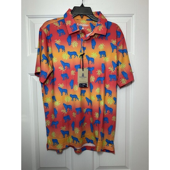 Size M Chubbies Mens The Howler Moon Performance Polo 2.0 Shirt Orange NEW - Picture 1 of 3